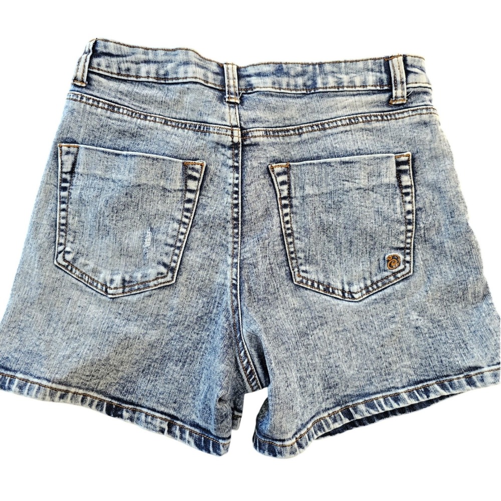 Indigo Rein Acid Wash High Rise Button Fly Denim Shorts Blue Sz 9/28 Distressed - Picture 2 of 6